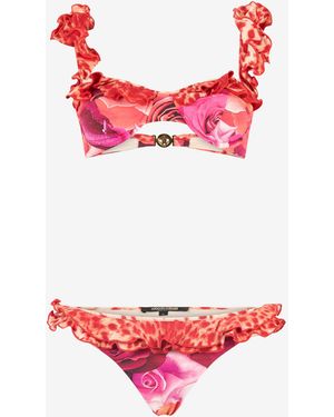 Roberto Cavalli Bikini Garden Rose Y Cheetah Skin - Rojo