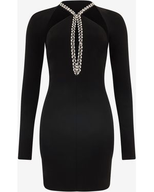 Roberto Cavalli Mini Dress With Cut-Out And Bejeweled Neckline - Black