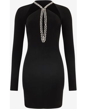 Roberto Cavalli Mini Dress With Cut-Out And Bejeweled Neckline - Black