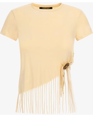 Roberto Cavalli Fringe Trim T-Shirt - White