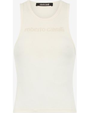 Roberto Cavalli Tank Top With Embroidered Logo - White