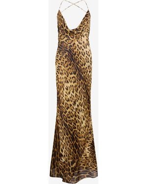 Roberto Cavalli Long Silk Dress With Jaguar Skin Print - Metallic