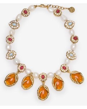 Roberto Cavalli Collana Con Perle E Pietre Effetto Ambra - Metallizzato