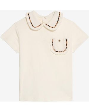 Roberto Cavalli Ivory T-Shirt With Leopard-Trim Collar - White