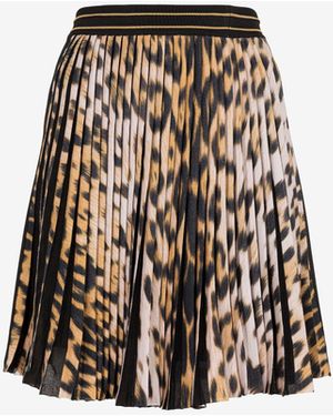 Roberto Cavalli Leopard-Print Pleat-Panel Skirt - White