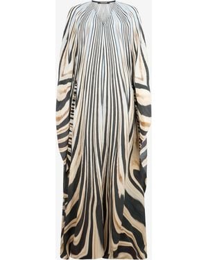 Roberto Cavalli Zebra Print Silk Kaftan Dress - White