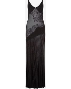 Roberto Cavalli Long Dress With Dragon - Black