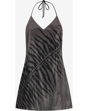 Roberto Cavalli Mini Dress With Tigress Print - Black