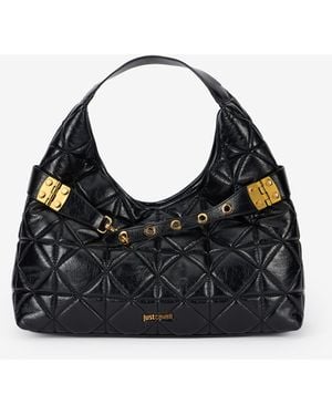 Roberto Cavalli Quilted Shoulder Bag With Buckles - Black