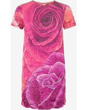 Roberto Cavalli Crinkle-Effect Dress With Rose Print - Pink