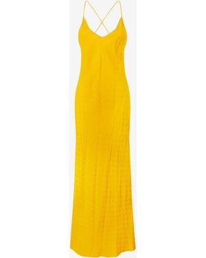 Roberto Cavalli Long Dress With Mirror Snake Monogram - Yellow