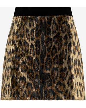 Roberto Cavalli Leopard-Print Sequin Mini Skirt - Black