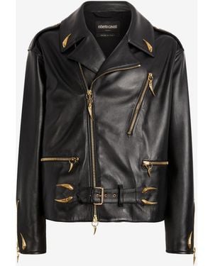 Roberto Cavalli Giacca Biker Con Zanne - Nero