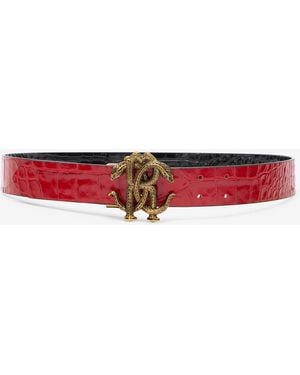 Roberto Cavalli Reversible Belt With Mirror Snake Monogram - Red