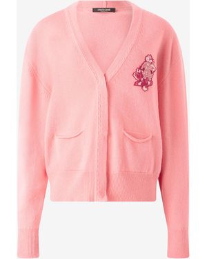 Roberto Cavalli Cardigan Avec Monogramme Mirror Snake - Rose