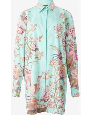 Roberto Cavalli Shirt Dress With Naturalistic Pattern - Blue