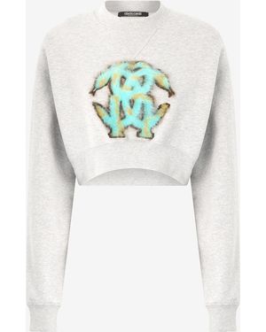 Roberto Cavalli Cropped Sweatshirt With Mirror Snake Monogram - Multicolour