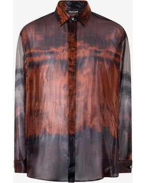 Roberto Cavalli Mottled Effect Silk-Blend Shirt - Brown