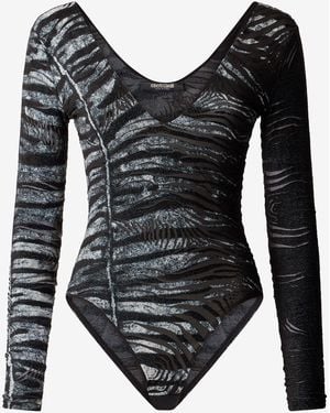 Roberto Cavalli Bodysuit With Zebra And Tiger Skin Design - Black