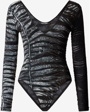 Roberto Cavalli Bodysuit With Zebra And Tiger Skin Design - Black