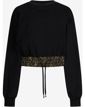 Roberto Cavalli Cropped Sweatshirt With Animalier Print Band - Black