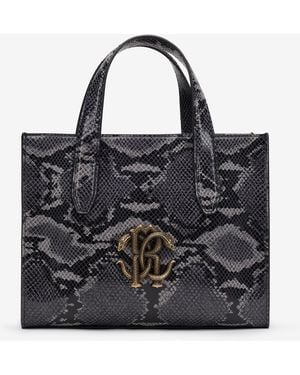 Roberto Cavalli Snake Print Shopping Bag - Black
