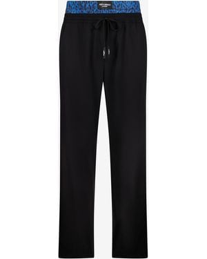 Roberto Cavalli Trousers With Printed Waistband - Black