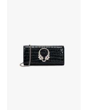 Roberto Cavalli Roar Leather Wallet With Chain - Black