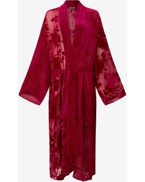 Roberto Cavalli Vestaglia Con Motivo Rose E Pitone - Rosso