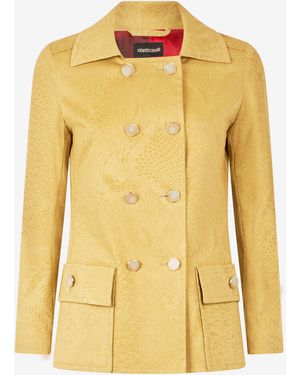 Roberto Cavalli Double-Breasted Jacket With Python Pattern - Yellow