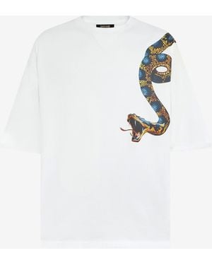 Roberto Cavalli Oversized T-Shirt With Snake Print - White