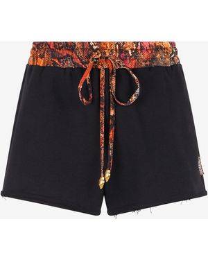 Roberto Cavalli Sports Shorts With Python Print Waistband - Blue