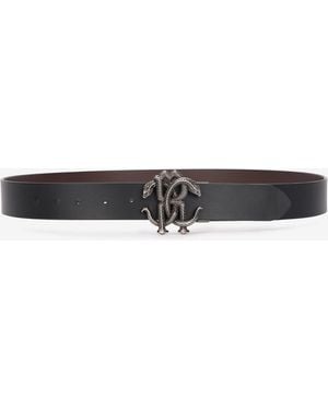 Roberto Cavalli Belt With Monogram Mirror Snake - Black