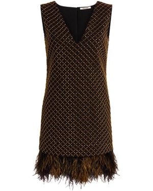Roberto Cavalli Geometric Grid-Embroidered Minidress - Brown