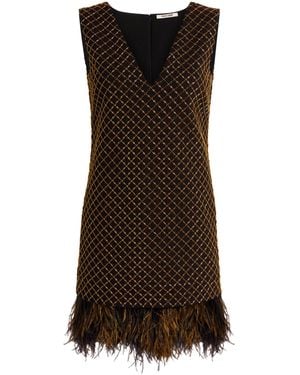 Roberto Cavalli Geometric Grid-Embroidered Minidress - Brown