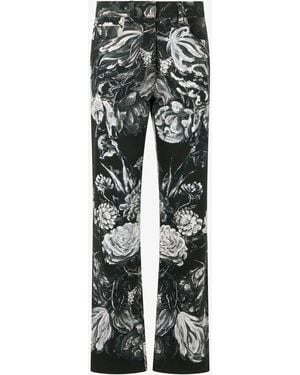 Roberto Cavalli Jeans With Fiammingo Flowers Print - Black