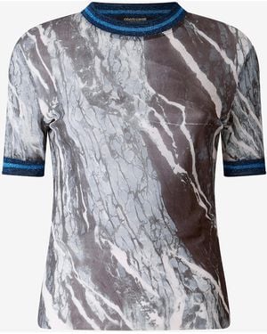Roberto Cavalli Marble-Print T-Shirt With Glittery Trims - Blue