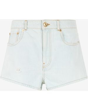 Roberto Cavalli Light Wash Denim Shorts With Distressed Details - Blue