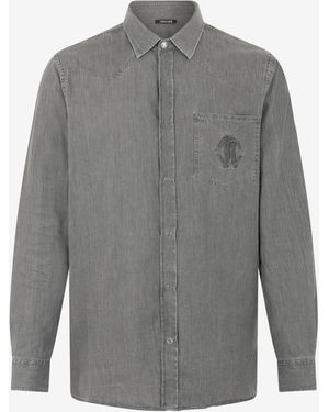Roberto Cavalli Cotton Shirt With Embroidered Logo - Grey