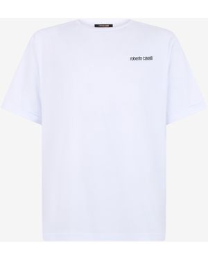 Roberto Cavalli Logo T-Shirt With Leopard Graphic - White
