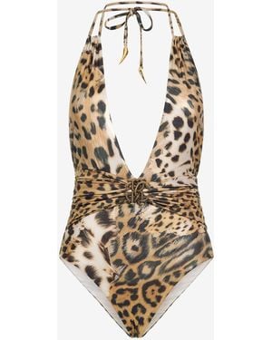 Roberto Cavalli Jaguar Skin Printed One-Piece Swimsuit - White