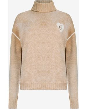 Roberto Cavalli Turtleneck Jumper With Heart Logo - Natural