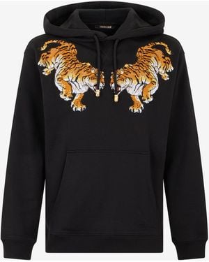 Roberto Cavalli Hooded Sweatshirt With Tiger Embroidery - Black