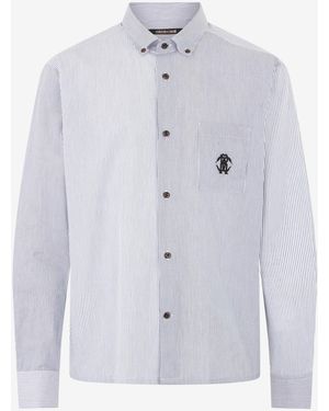Roberto Cavalli Striped Shirt With Monogram Rc - Blue