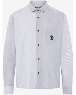 Roberto Cavalli Striped Shirt With Monogram Rc - Blue