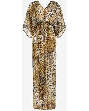Roberto Cavalli Long Kaftan With Jaguar Skin Print - Metallic