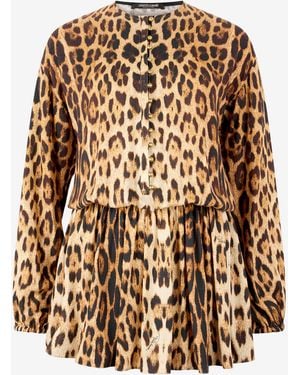 Roberto Cavalli Short Dress With Jaguar Skin Print - Brown
