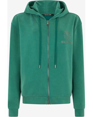 Roberto Cavalli Hoodie Sweatshirt With Rc Monogram Logo - Green