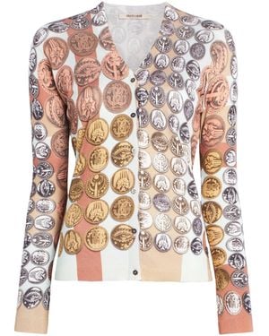 Roberto Cavalli Cardigan Con Stampa Stripes & Coins - Bianco