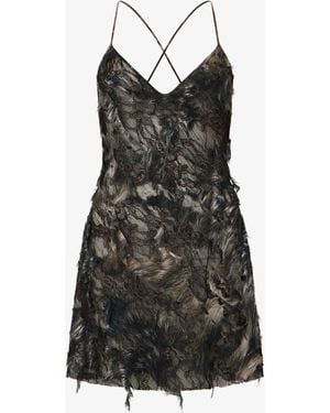 Roberto Cavalli Mini Dress With Fur Print On Destroyed-Effect Lace - Black